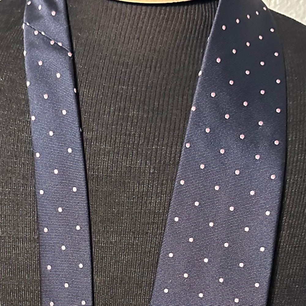 AUTHENTIC MATTABISCH NAPOLI 100% SILK NECKTIE TIE NAVY PINK DOTS